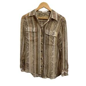 Equipment silk snake print button up long‎ sleeve brown blouse size XS